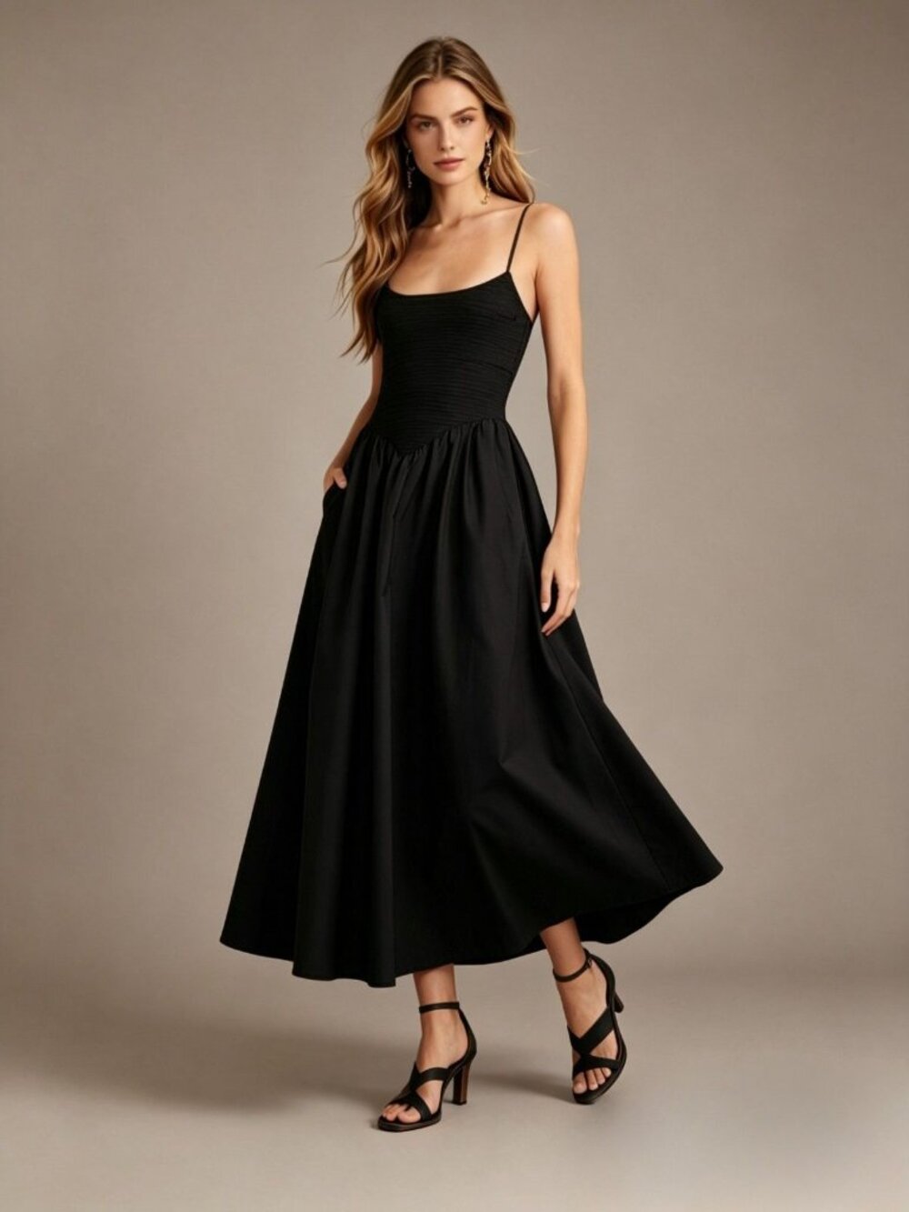 NWOT Farm Rio Cotton Black Sleeveless Midi Dress Size L - Picture 1 of 12
